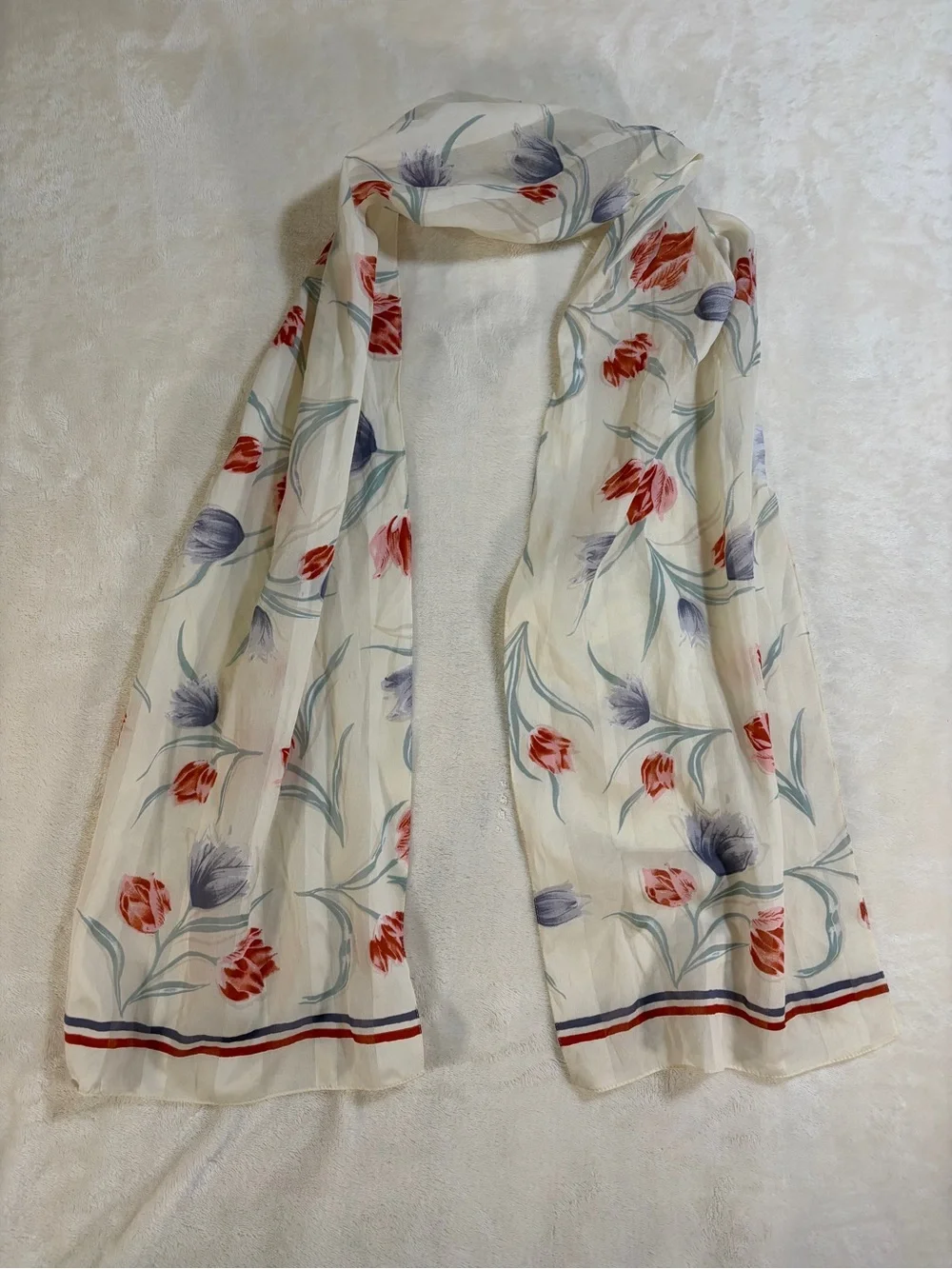 Source‎ Unknown Cream Scarf with Red & Lavender Floral Print - Made in Italy